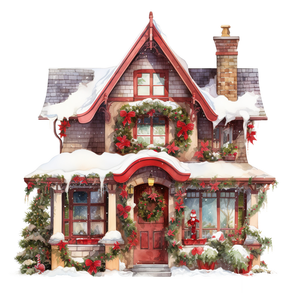 House For Christmas Event. Watercolor Style. AI Generated png