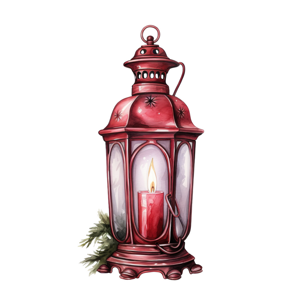 Lantern For Christmas Event. Watercolor Style. AI Generated png