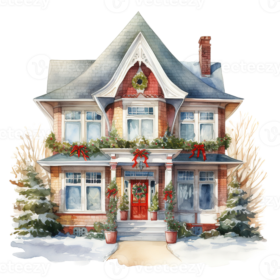 House For Christmas Event. Watercolor Style. AI Generated png