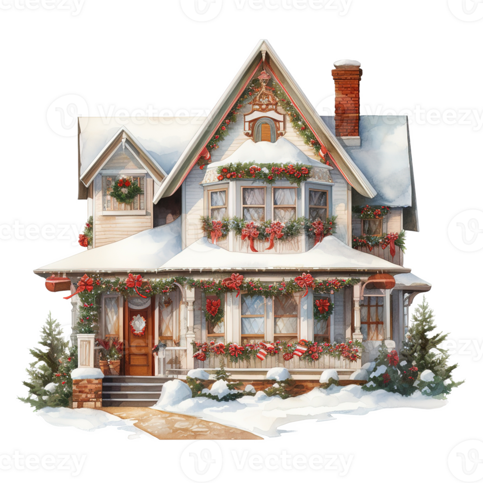 House For Christmas Event. Watercolor Style. AI Generated png
