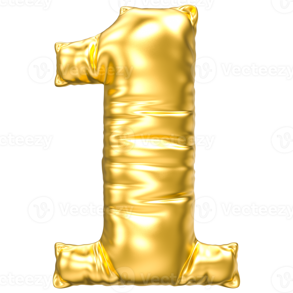 1 Number Gold 3D Rendering png