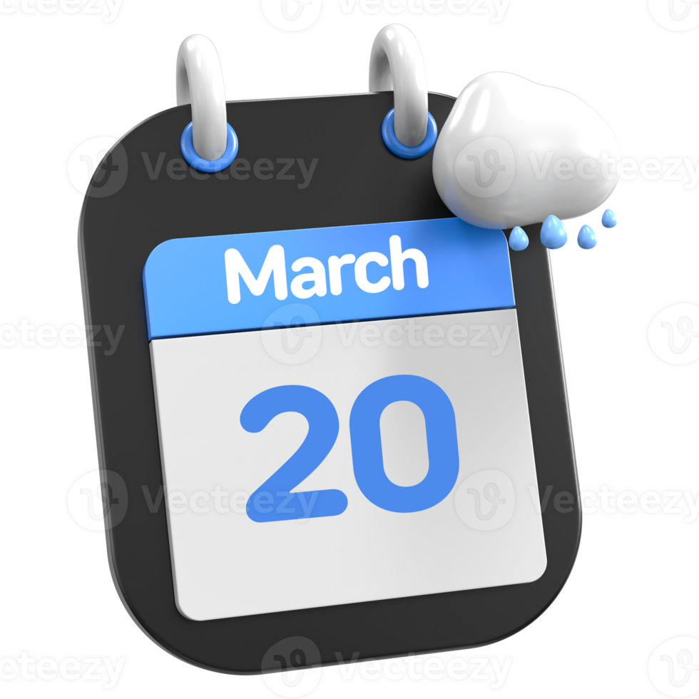 March Calendar Raining Cloud 3D Illustration Day 20 png