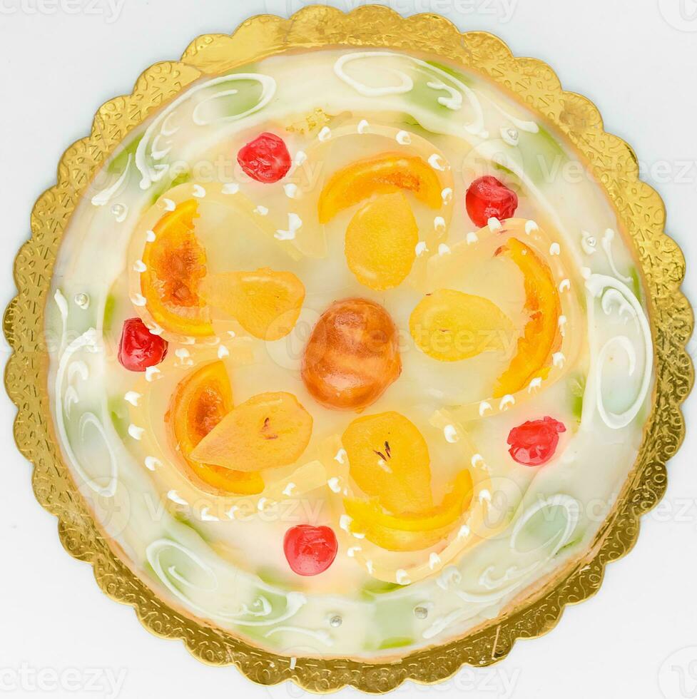 A cake with fruit on it, Cassata Siciliana, Typical Italian Food.. photo