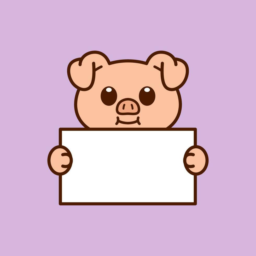 Cute Pig Holding a Blank Sign vector