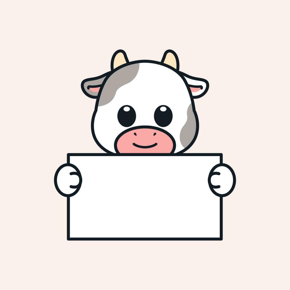 Cute Cow Holding a Blank Sign vector