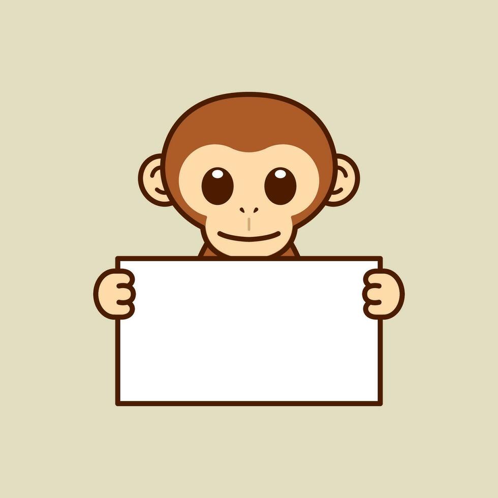 Cute Monkey Holding a Blank Sign vector