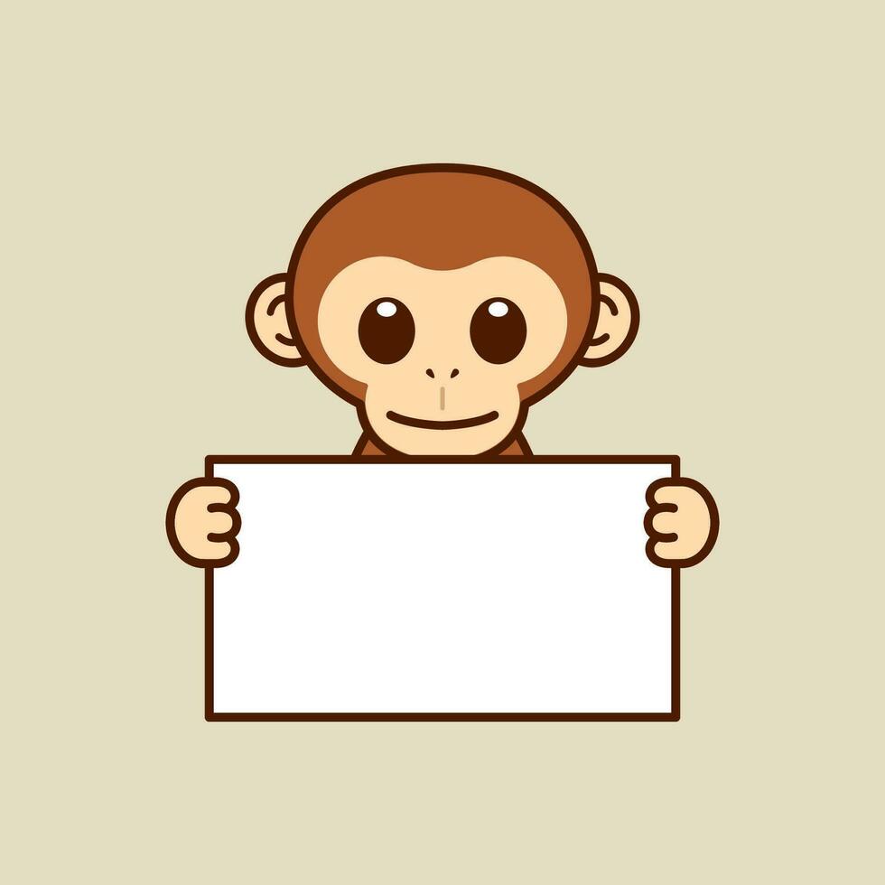 Cute Monkey Holding a Blank Sign vector