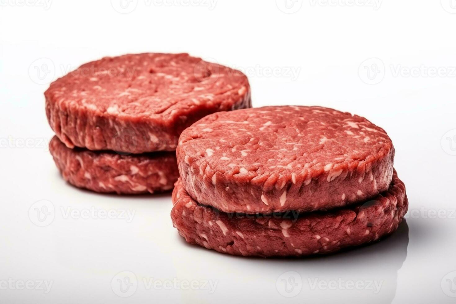 Fresh raw burger patties on a white background, AI Generated 34713940