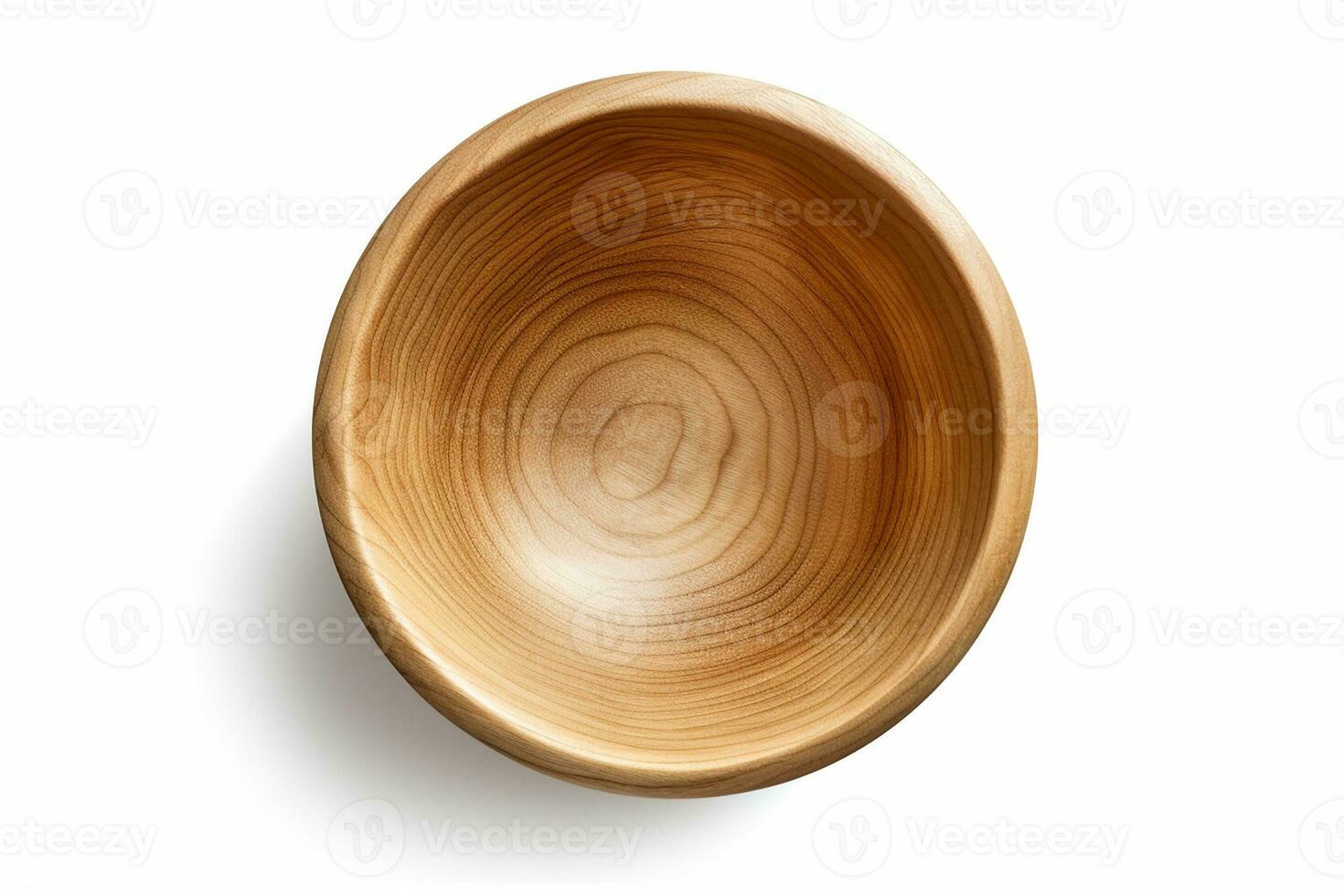 A close-up view of an empty round wooden bowl, AI Generated photo
