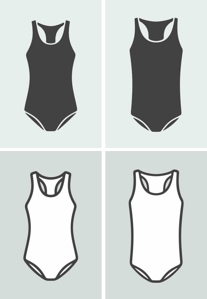 De las mujeres y de los hombres uno pedazo traje de baño. ropa icono en un antecedentes. vector ilustración.