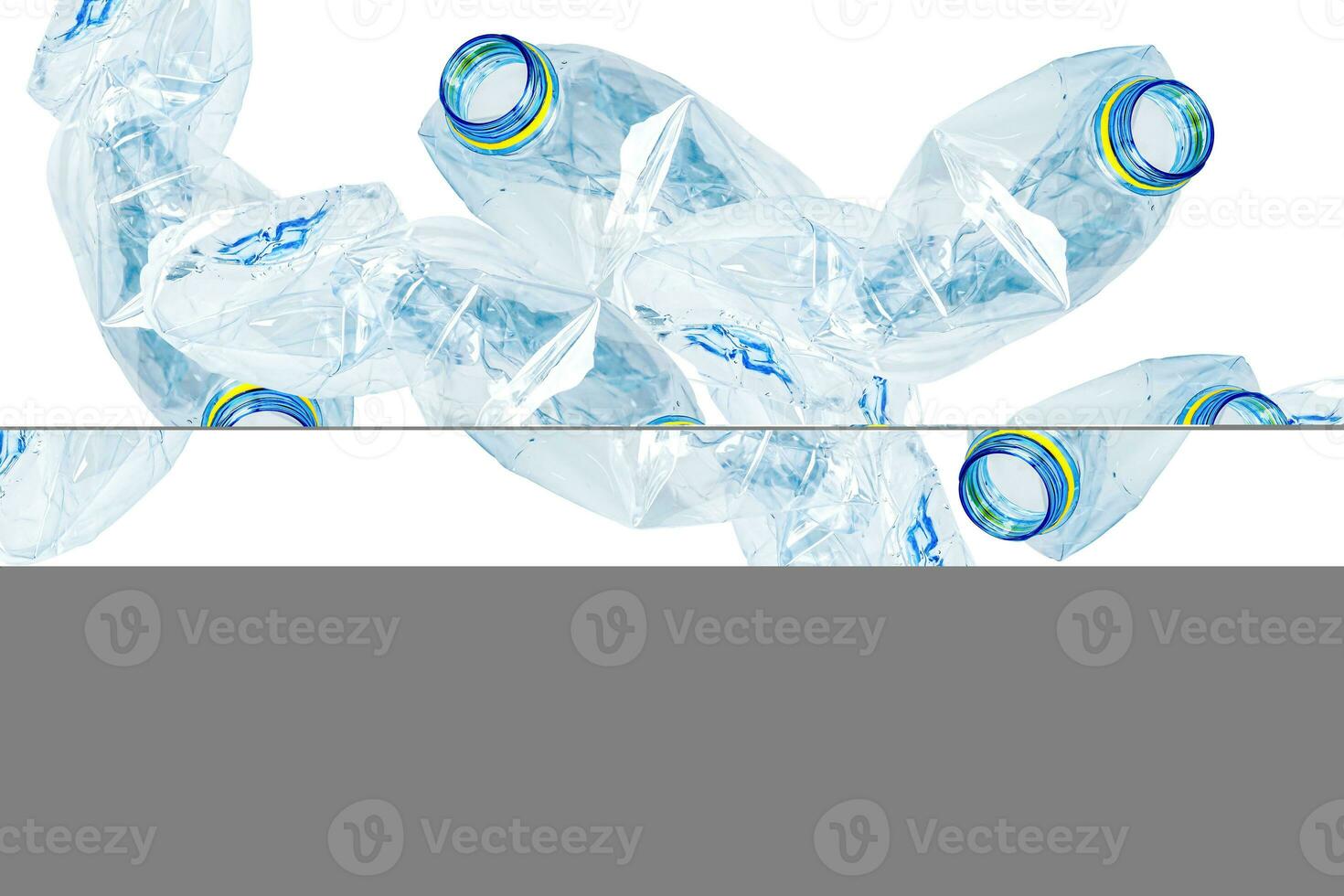 Plastic water bottle with empty crumpled used isolated on white background, reuse, recycle, pollution, environment, ecology, global warming concept. photo