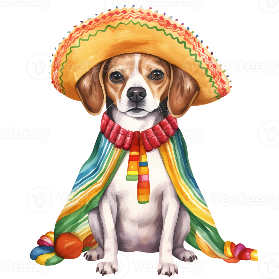 AI generated Cute Beagle Dog Mexican Watercolor Clipart Illustration