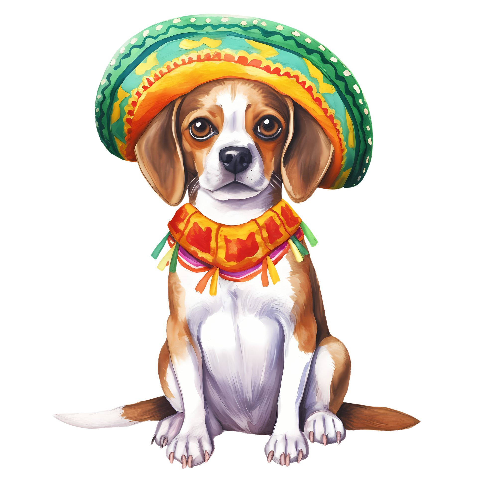 AI generated Cute Beagle Dog Mexican Watercolor Clipart Illustration