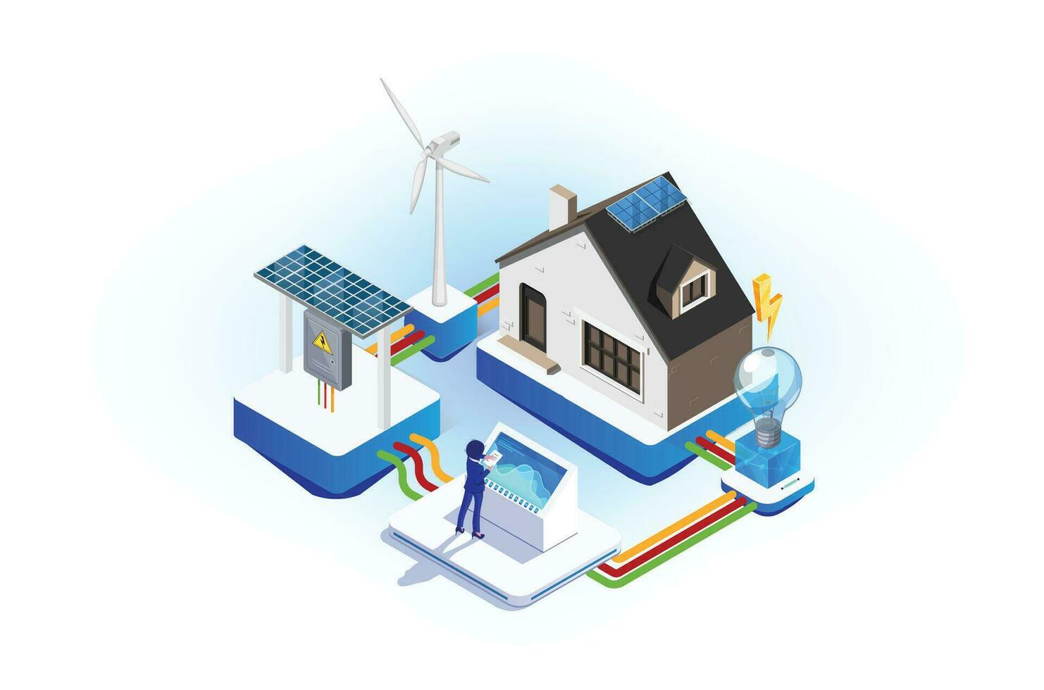 Modern isometric illustration of a house using solar panels with renewable energy.  Suitable for Diagrams, Game Asset, And Other asset vector