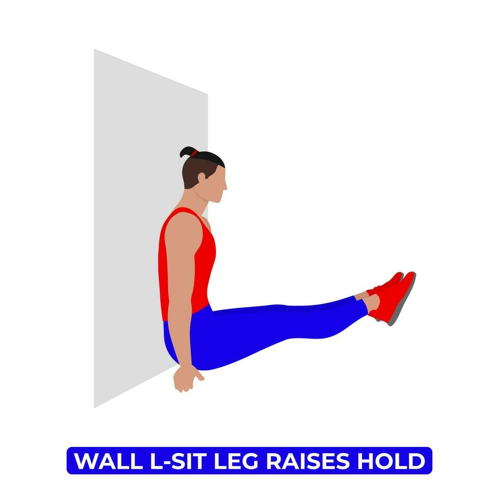 vector hombre haciendo pared l sentar pierna aumento sostener. peso corporal aptitud estático abdominales rutina de ejercicio ejercicio. un educativo ilustración en un blanco antecedentes.