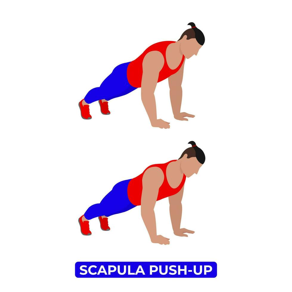 Vector Man Doing Scapula Push Up. Bodyweight Fitness Chest Workout Exercise. An Educational Illustration On A White Background.