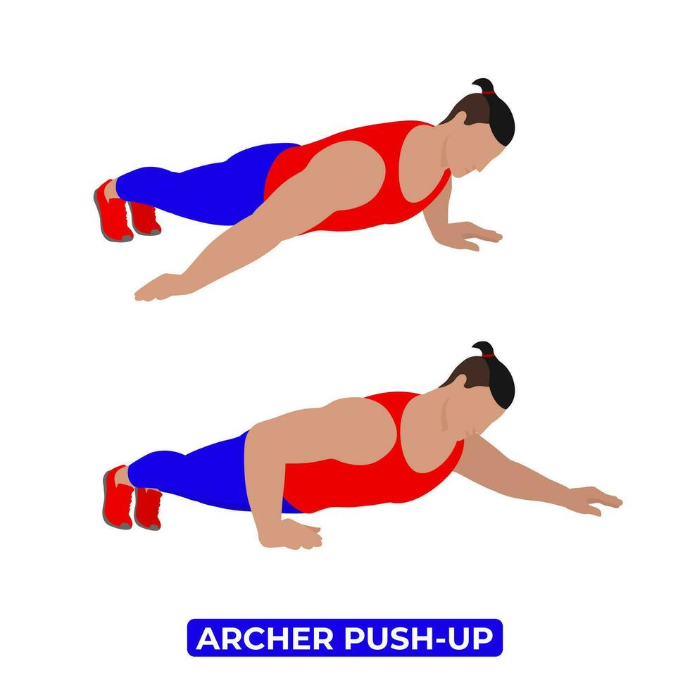Vector Man Doing Archer Push Up. Bodyweight Fitness Chest Workout Exercise. An Educational Illustration On A White Background.