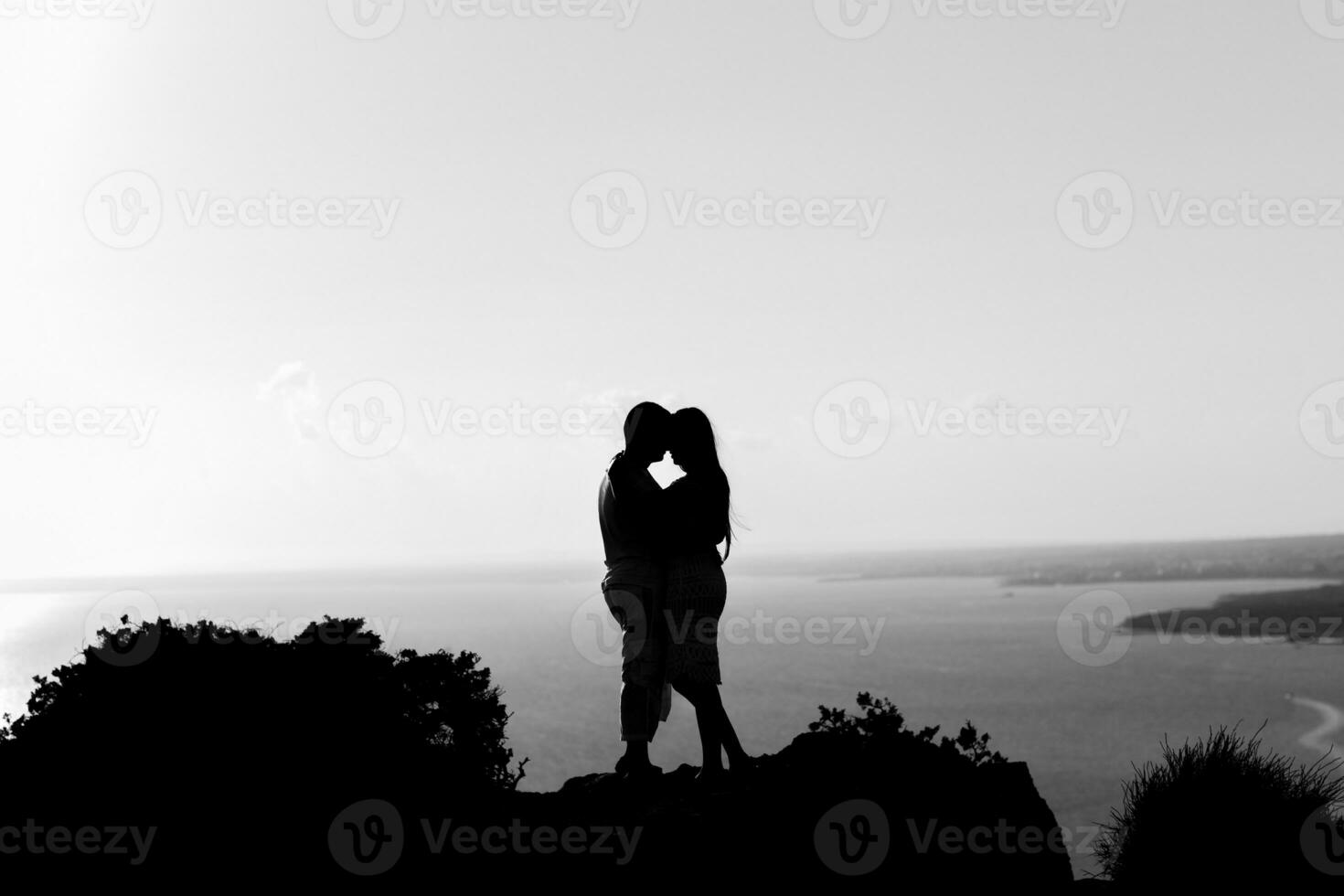 silhouette happiness and romantic scene of love couples partners photo