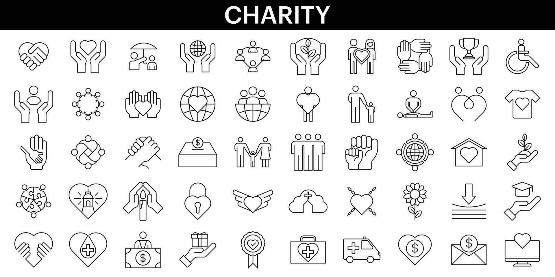Premium set of charity line icons. Simple pictograms pack. Stroke vector illustration on a white background. Modern outline style icons collection
