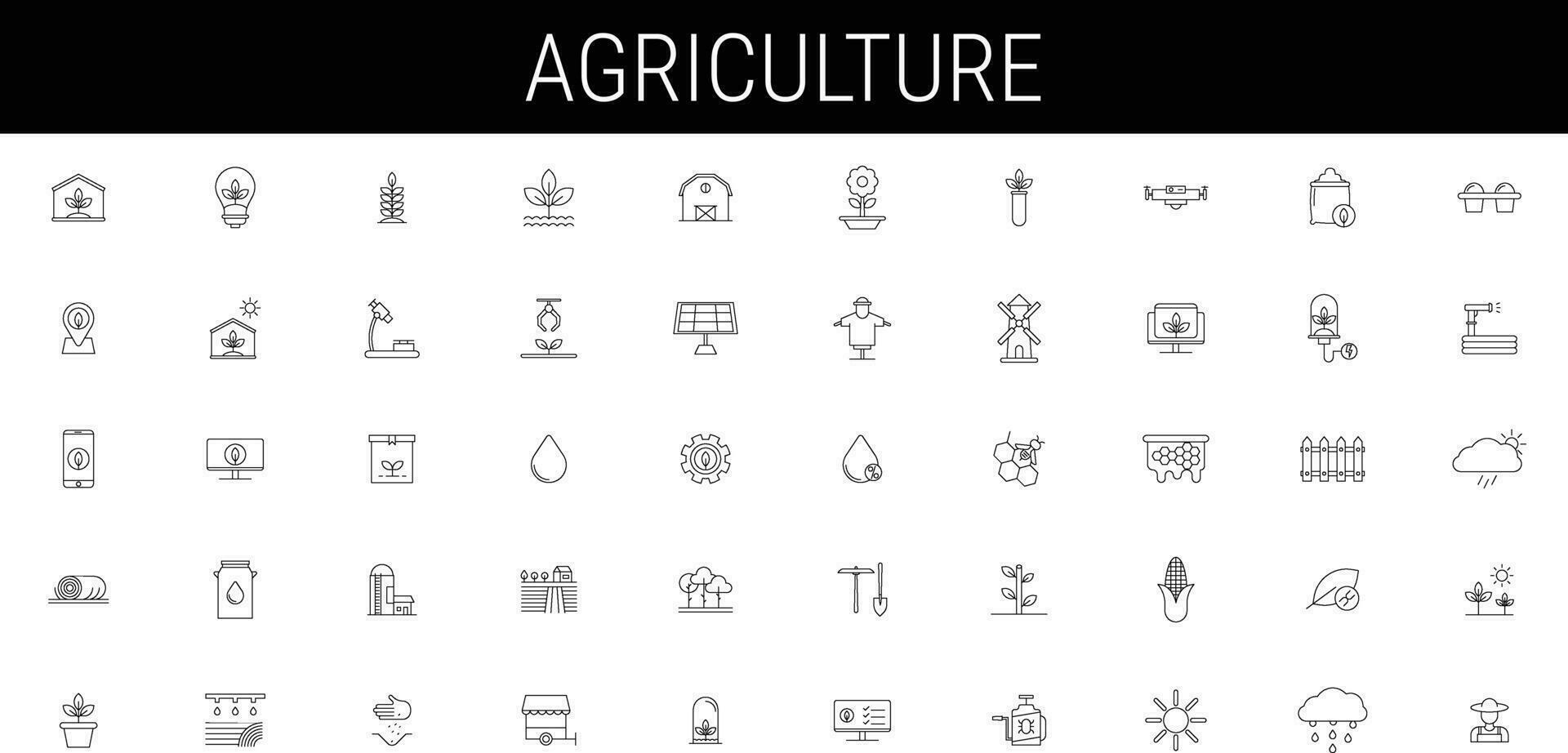 Set of agriculture icons. Line art style icons bundle. vector illustration