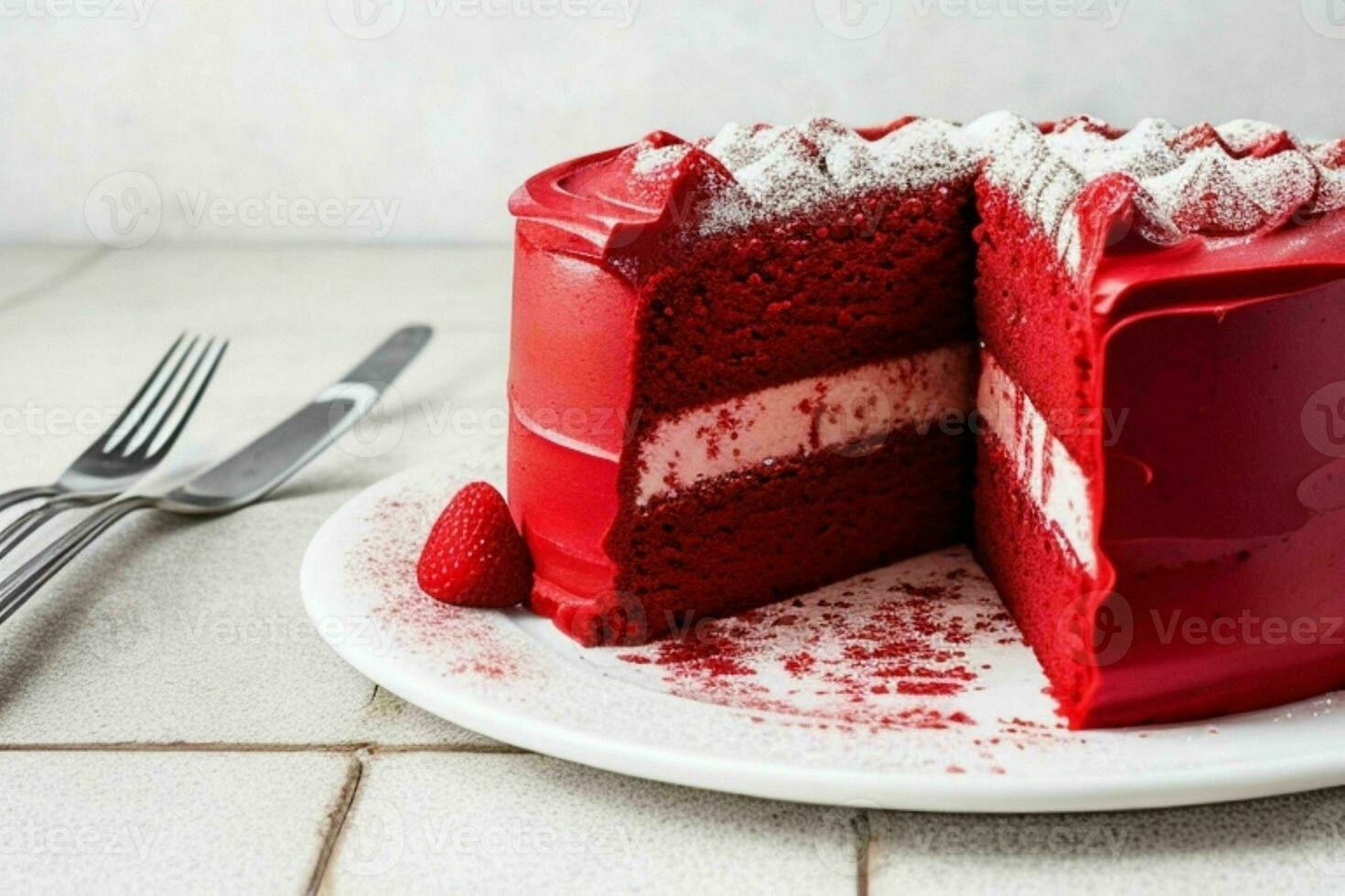 AI generated Red velvet cake. AI Generative Pro Photo