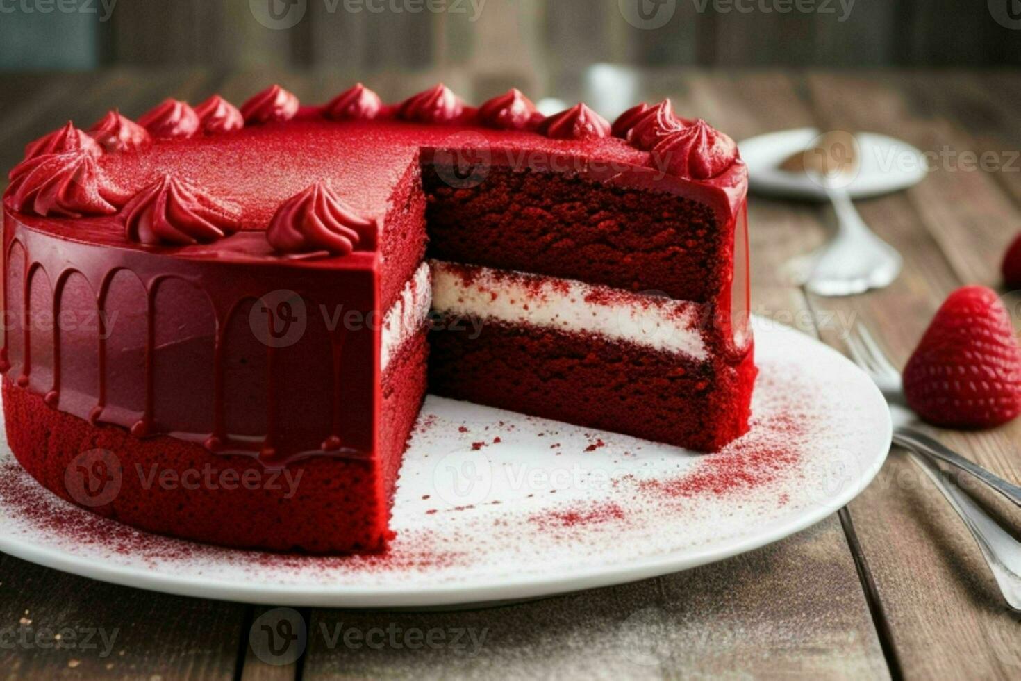 AI generated Red velvet cake. AI Generative Pro Photo