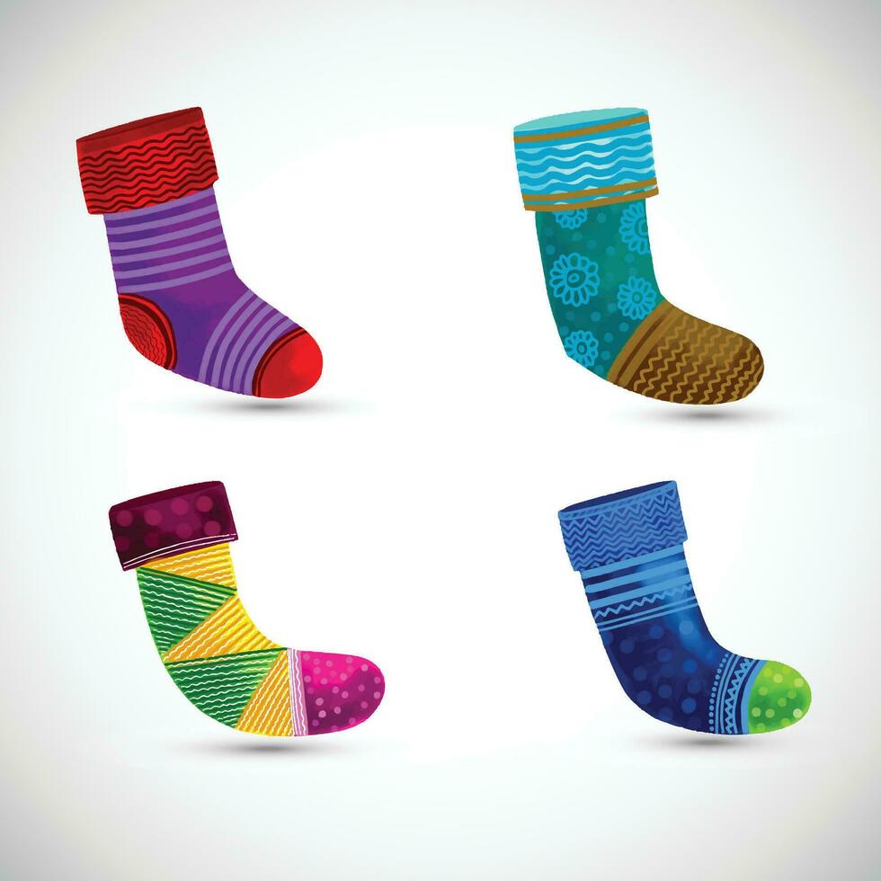 Beautiful decorative christmas socks elements holiday set design vector