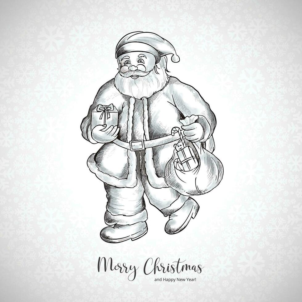 Hand drawn cheerful santa claus sketch card design vector