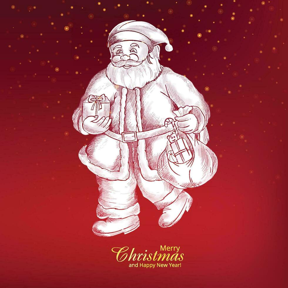 alegre Navidad y contento nuevo año saludo tarjeta con Papa Noel claus invierno fondo vector