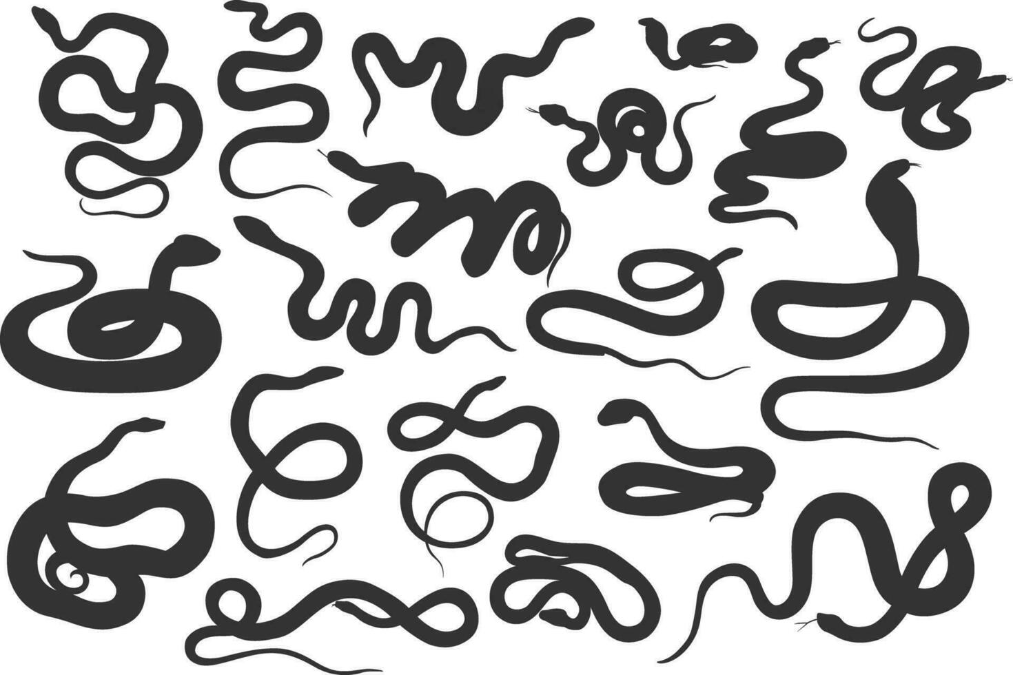 set of snake silhouette, viper cobra python collection vector