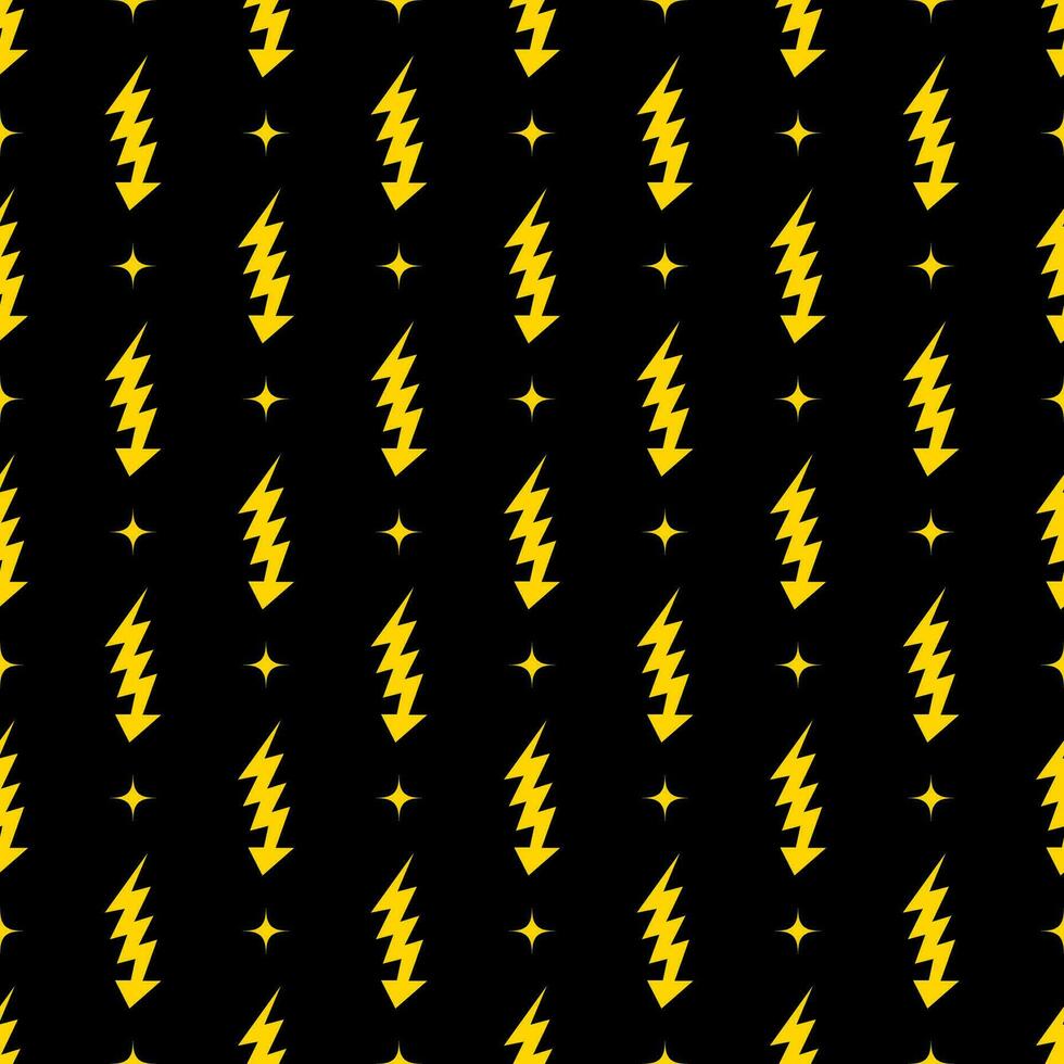 Yellow lightning bolt vector seamless pattern background.