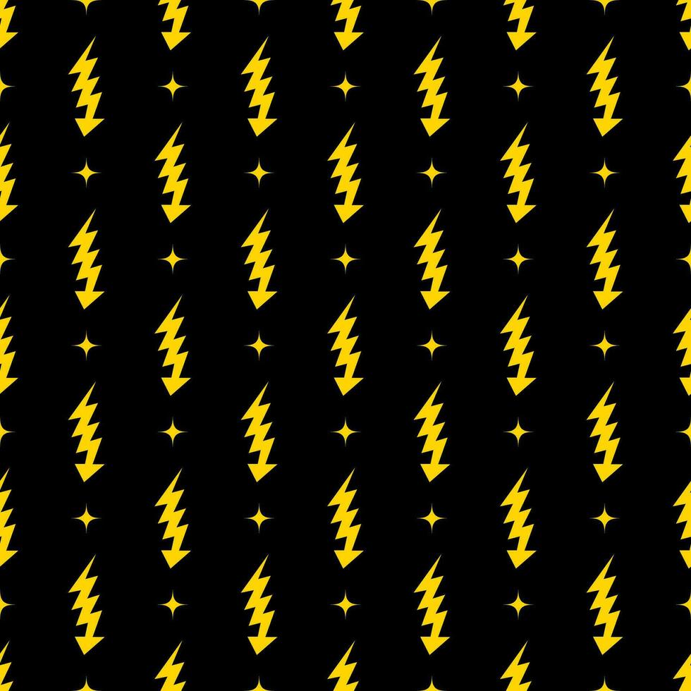 Yellow lightning bolt vector seamless pattern background.