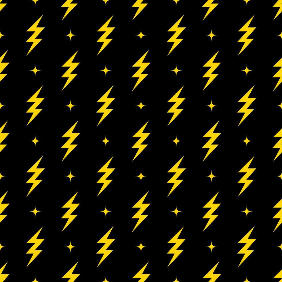 Yellow lightning bolt vector seamless pattern background.