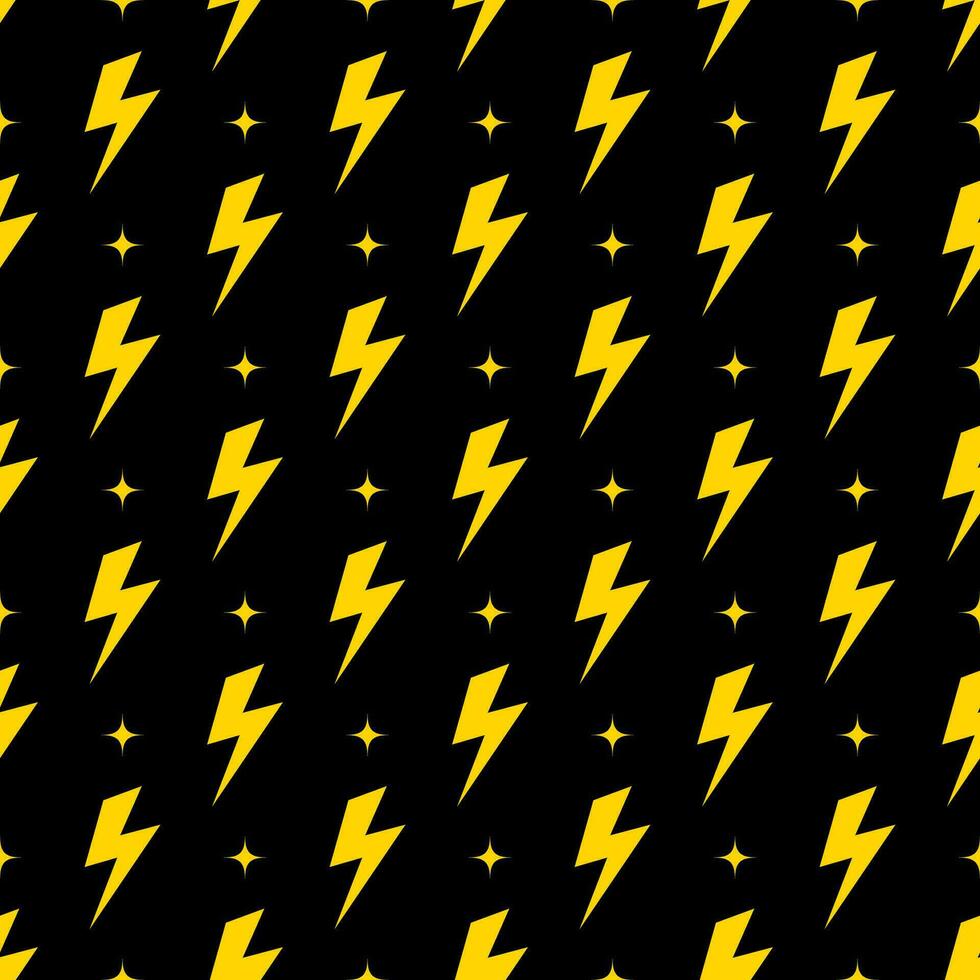 Yellow lightning bolt vector seamless pattern background.