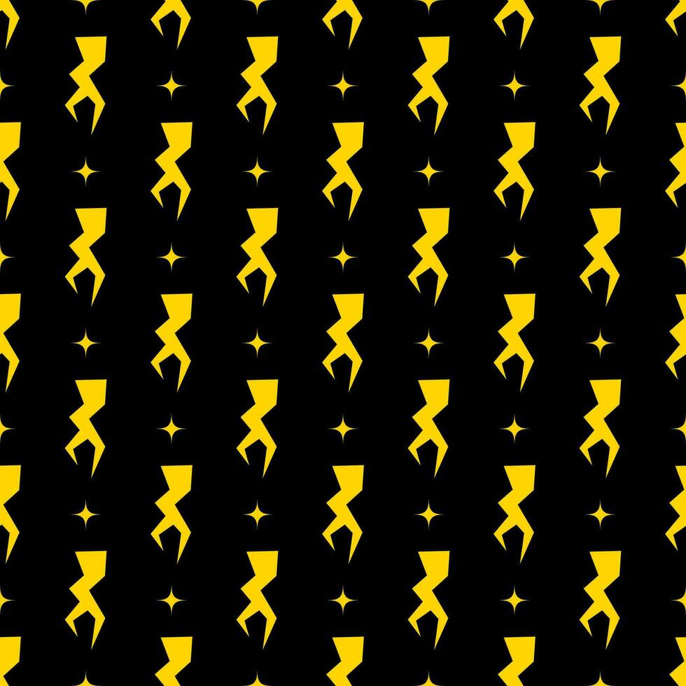 Yellow lightning bolt vector seamless pattern background.