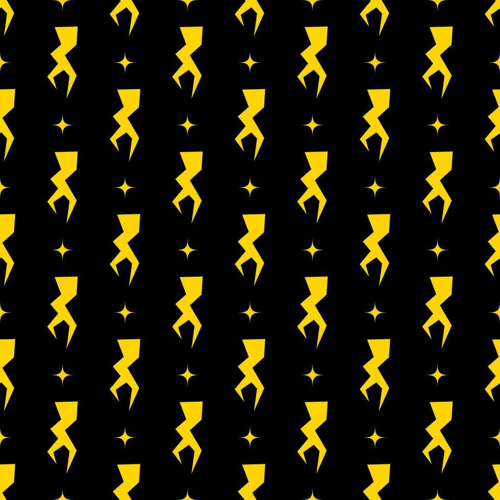 Yellow lightning bolt vector seamless pattern background.