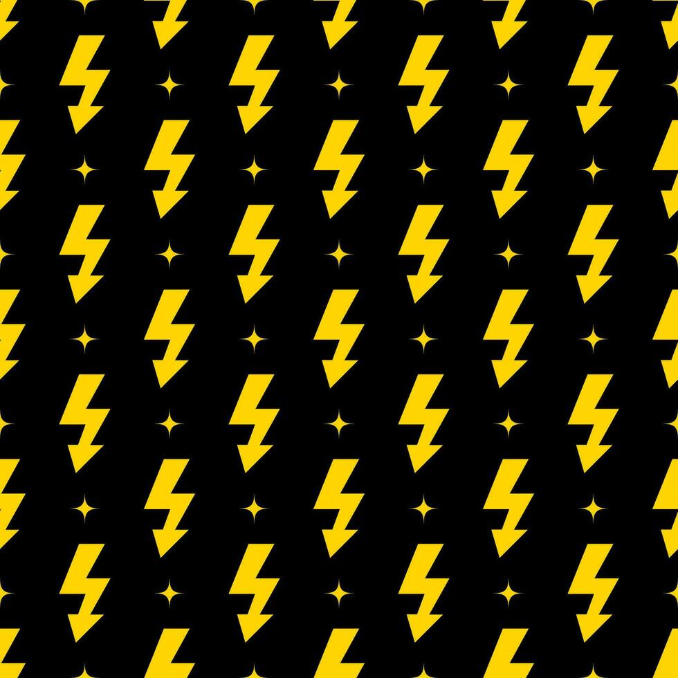 Yellow lightning bolt vector seamless pattern background.