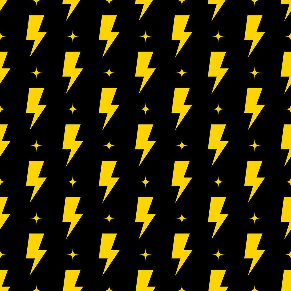 Yellow lightning bolt vector seamless pattern background.