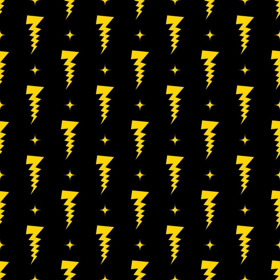 Yellow lightning bolt vector seamless pattern background.