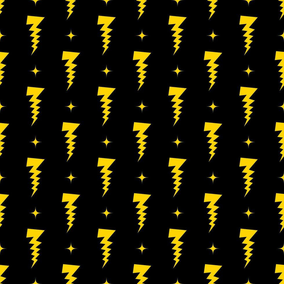 Yellow lightning bolt vector seamless pattern background.