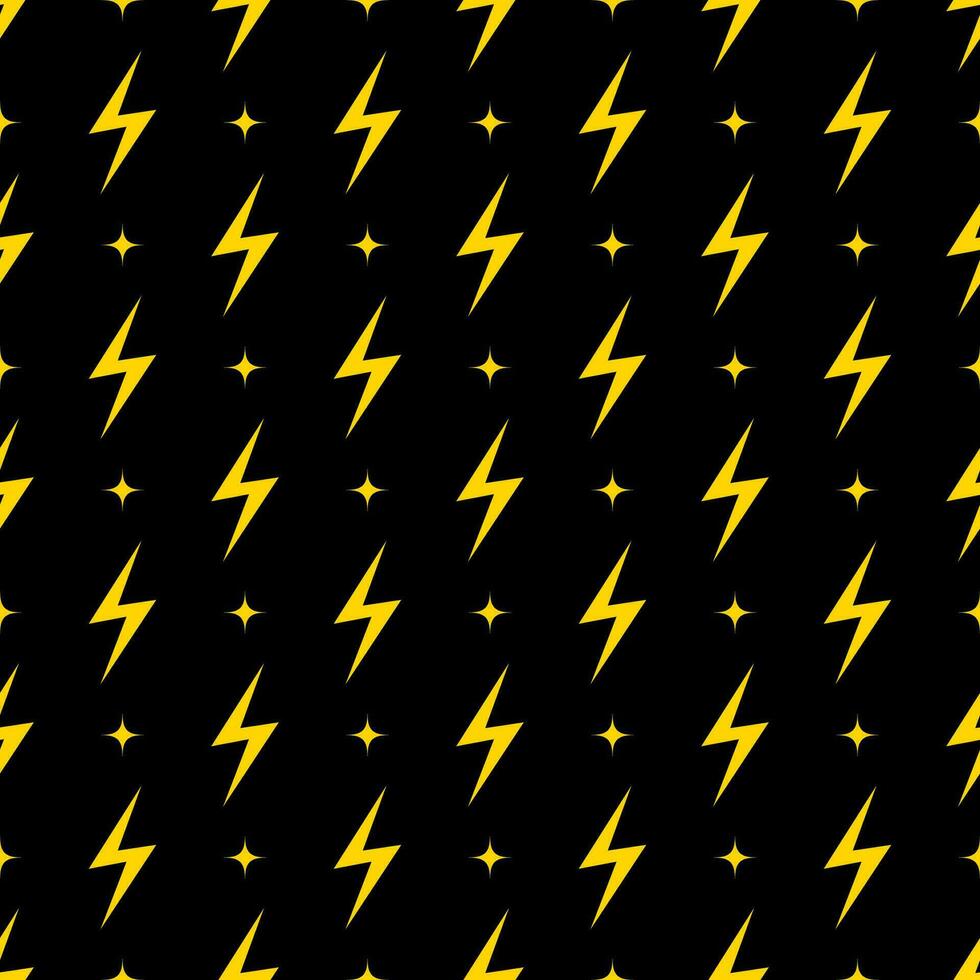 Yellow lightning bolt vector seamless pattern background.