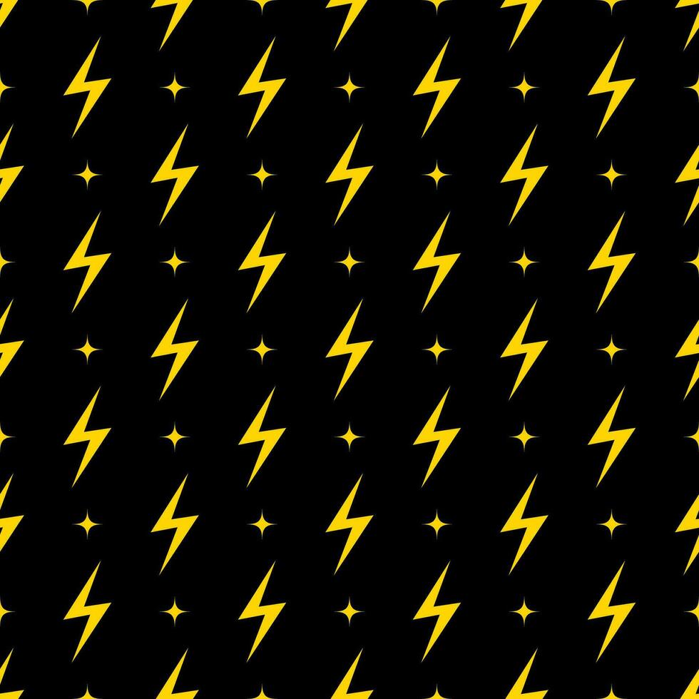 Yellow lightning bolt vector seamless pattern background.