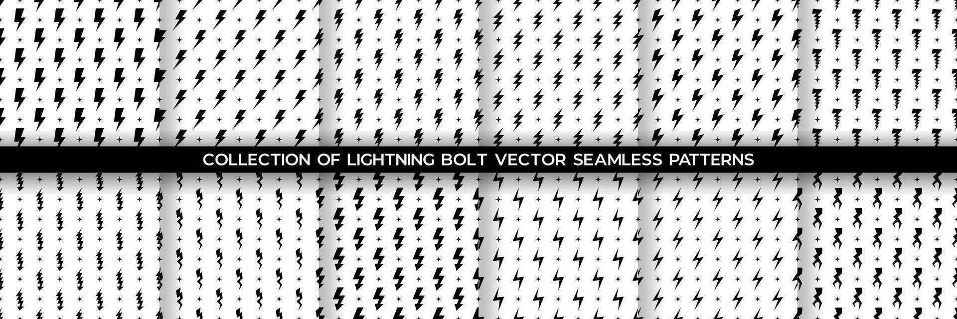 Collection of Lightning bolt vector seamless pattern background.