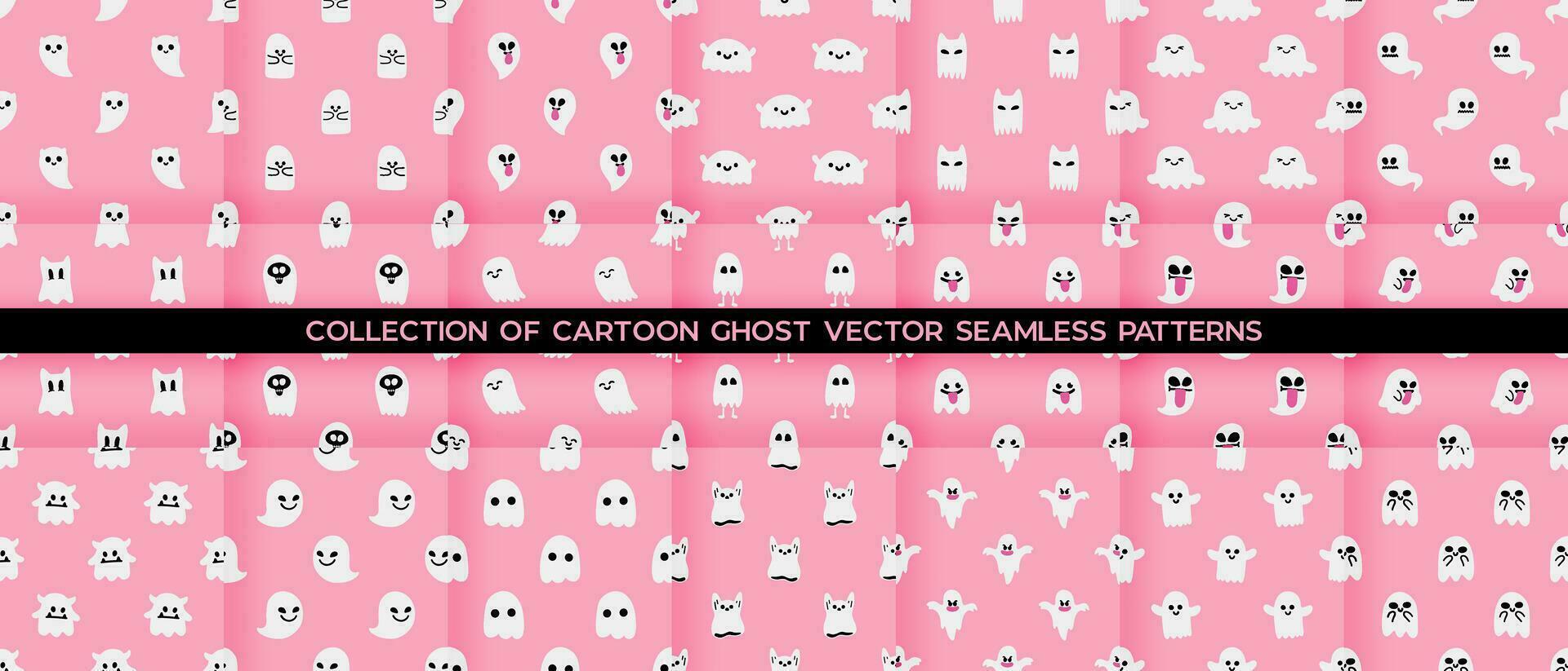 Collection of Cartoon ghost vector seamless pattern background.
