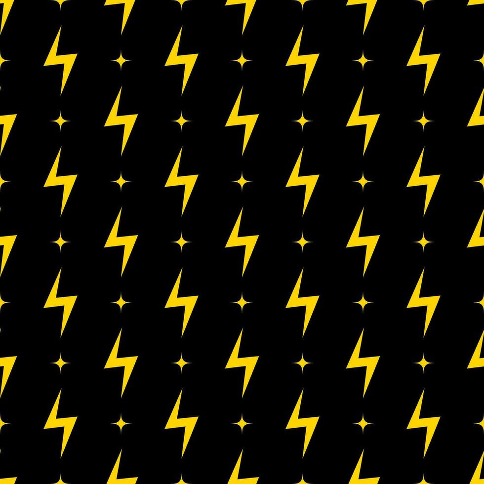Yellow lightning bolt vector seamless pattern background.