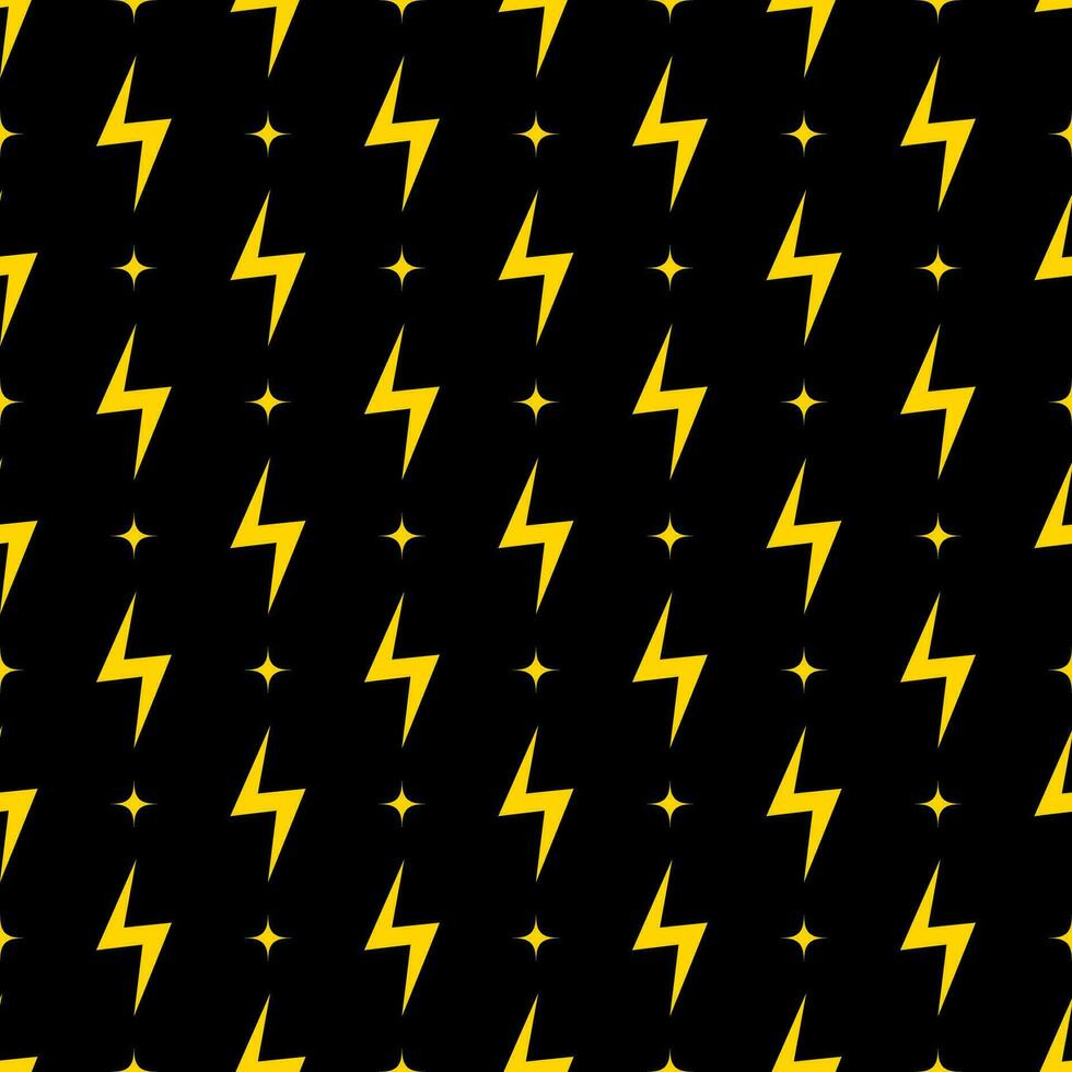 Yellow lightning bolt vector seamless pattern background.