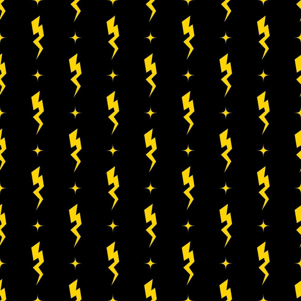 Yellow lightning bolt vector seamless pattern background.