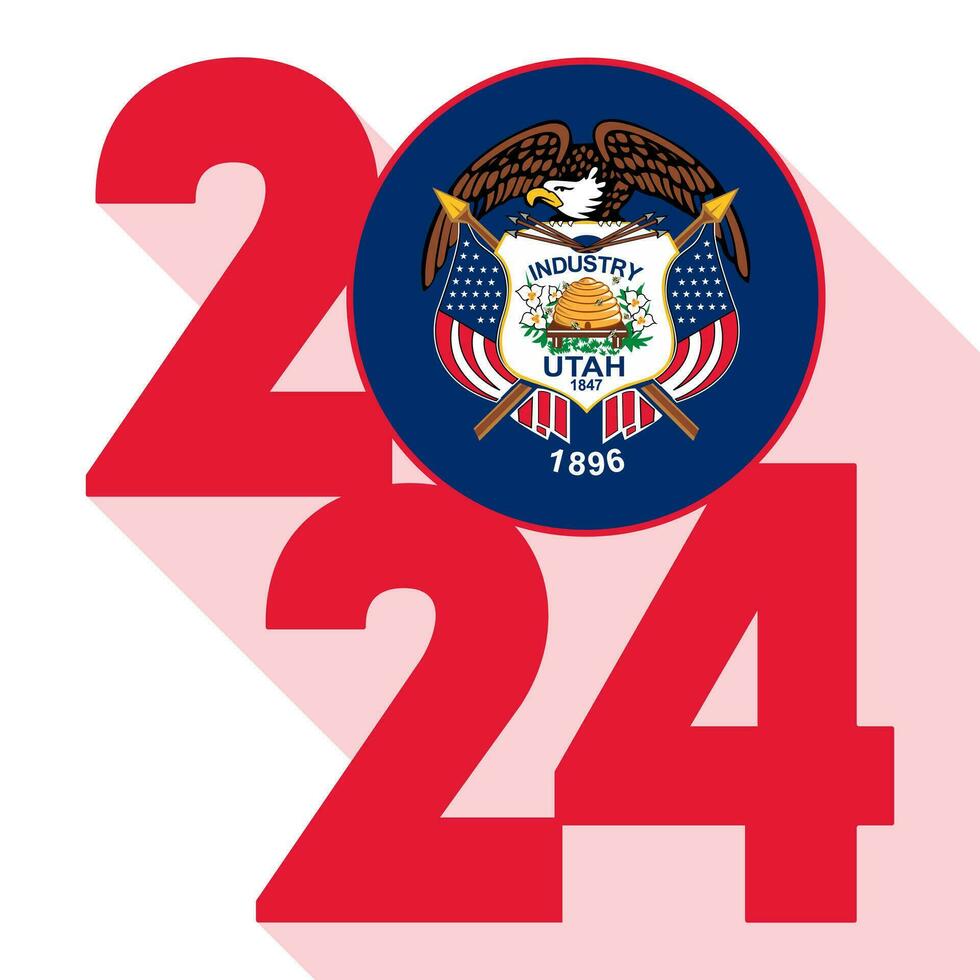 2024 long shadow banner with Utah state flag inside. Vector illustration.