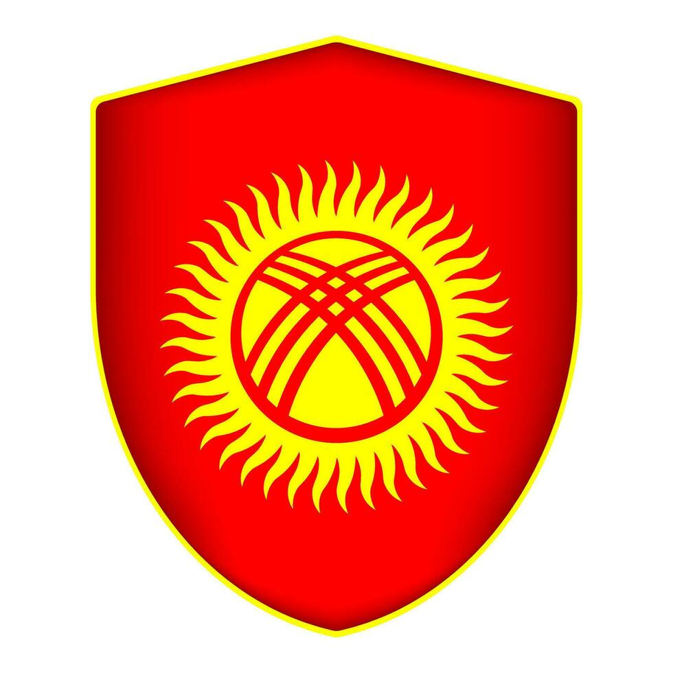 Kyrgyzstan flag in shield shape. Vector illustration.