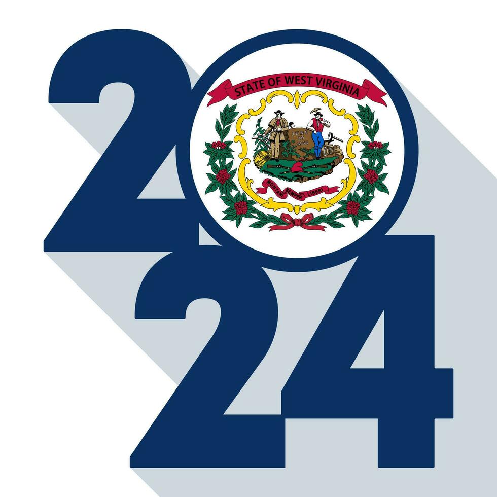 2024 long shadow banner with West Virginia state flag inside. Vector illustration.